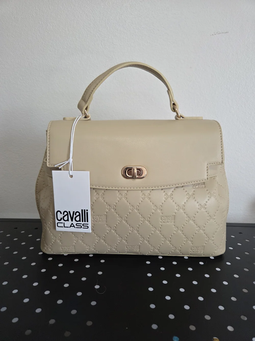 Cavalli Class Tatiana Top Handle Purse, Almond Buff Deboss